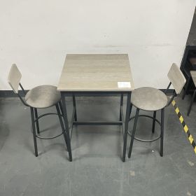 Bar Table Set with 2 Bar stools PU Soft seat with backrest, Grey, 23.62'' W x 23.62'' D x 35.43'' H
