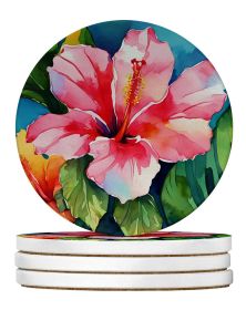 Hawaii Hawaiian Hibiscus in Watercolor Large Sandstone Coasters Pack of 4 Absorbent Round Coasters Decor Gifts for Men or Women, 4 in, Multicolor