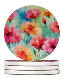 Carnations in Watercolor Large Sandstone Coasters Pack of 4 Absorbent Round Coasters Decor Gifts for Men or Women, 4 in, Multicolor