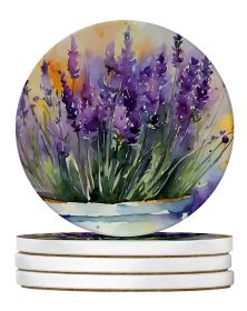 Lavender in Watercolor Large Sandstone Coasters Pack of 4 Absorbent Round Coasters Decor Gifts for Men or Women, 4 in, Multicolor