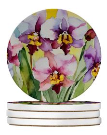 Orchids in Watercolor Large Sandstone Coasters Pack of 4 Absorbent Round Coasters Decor Gifts for Men or Women, 4 in, Multicolor