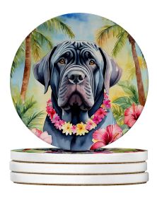 Neapolitan Mastiff Luau Large Sandstone Coasters Pack of 4 Absorbent Round Coasters Decor Gifts for Men or Women, 4 in, Multicolor
