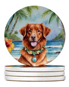 Nova Scotia Duck Tolling Retriever Luau Large Sandstone Coasters Pack of 4 Absorbent Round Coasters Decor Gifts for Men or Women, 4 in, Multicolo