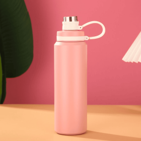 Sports Water Cup 304 Stainless Steel Outdoor Sports Portable Sling Cup (Color: pink)