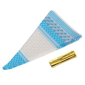 50 Clear Cone Shaped Treat Popcorn Bags Treat Bags Cellophane Candy Bags with Twist Tie Blue (Color: Blue)