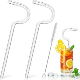 2 straw 1 cleaning brush Can Be Used Repeatedly Original Glass Drinking Straw, Flute Style Design for Engaging Lips Horizontally, Anti-Wrinkle. (Option: Transparent)