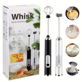 One Set Of Milk Frother Handheld USB-Rechargeable With 2pcs Stainless Whisk Heads; 3-Speed Adjustable Handheld Milk Frother For Cappuccinos; Hot (Color: Black)