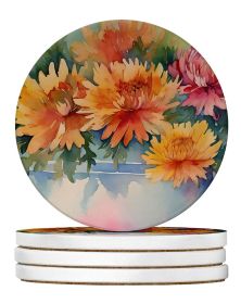 Chrysanthemums in Watercolor Large Sandstone Coasters Pack of 4 Absorbent Round Coasters Decor Gifts for Men or Women, 4 in, Multicolor (Default: Default)