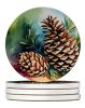 Maine White Pine Cone and Tassels in Watercolor Large Sandstone Coasters Pack of 4 Absorbent Round Coasters Decor Gifts for Men or Women, 4 in
